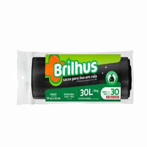 SACO LIXO BRILHUS ROLO PRETO 30L 30X1