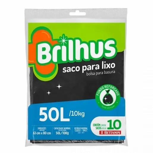SACO LIXO BRILHUS ALMOF PRETO 50L 10X1